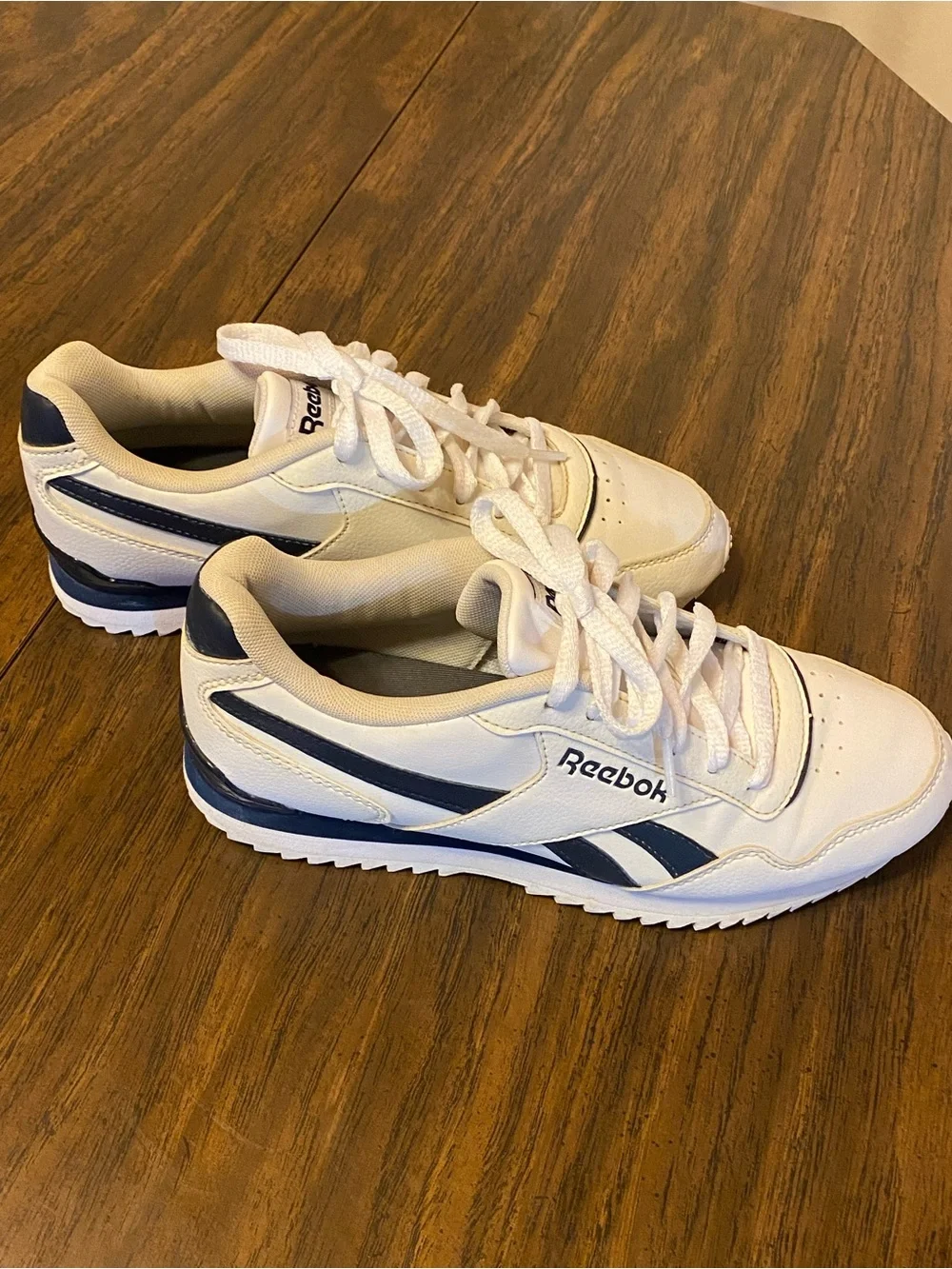 Reebok Women’s Ortholite White Athletic Sneakers with Navy Accents